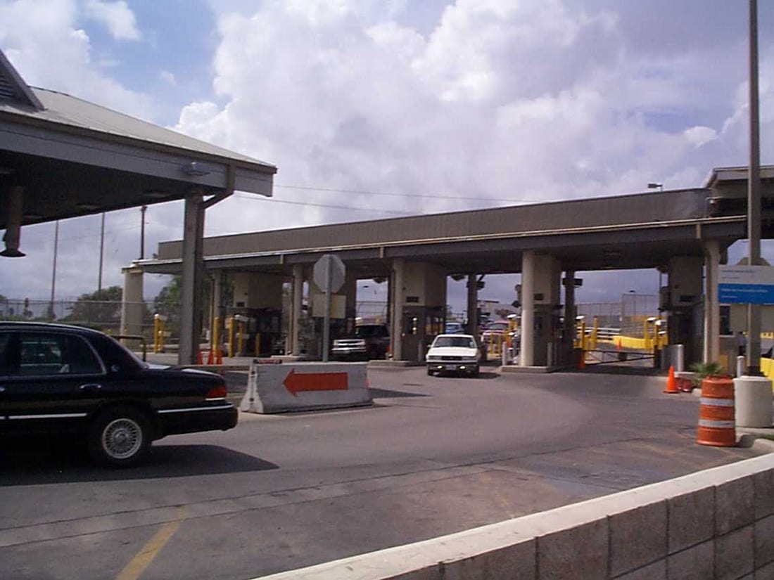 Vehicle inspection lanes at the Brownsville Gateway international bridge port of entry.